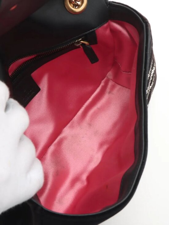 Gucci GG Marmont Crystals Velour x Bijou Chain Shoulder Bag Black - Picture 7 of 14